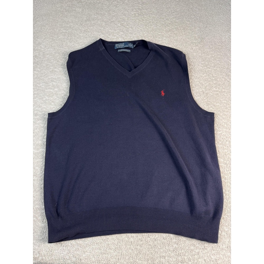 Polo Ralph Lauren Sweater Vest Mens XL Navy Blue Pima Cotton V Neck Pony Logo